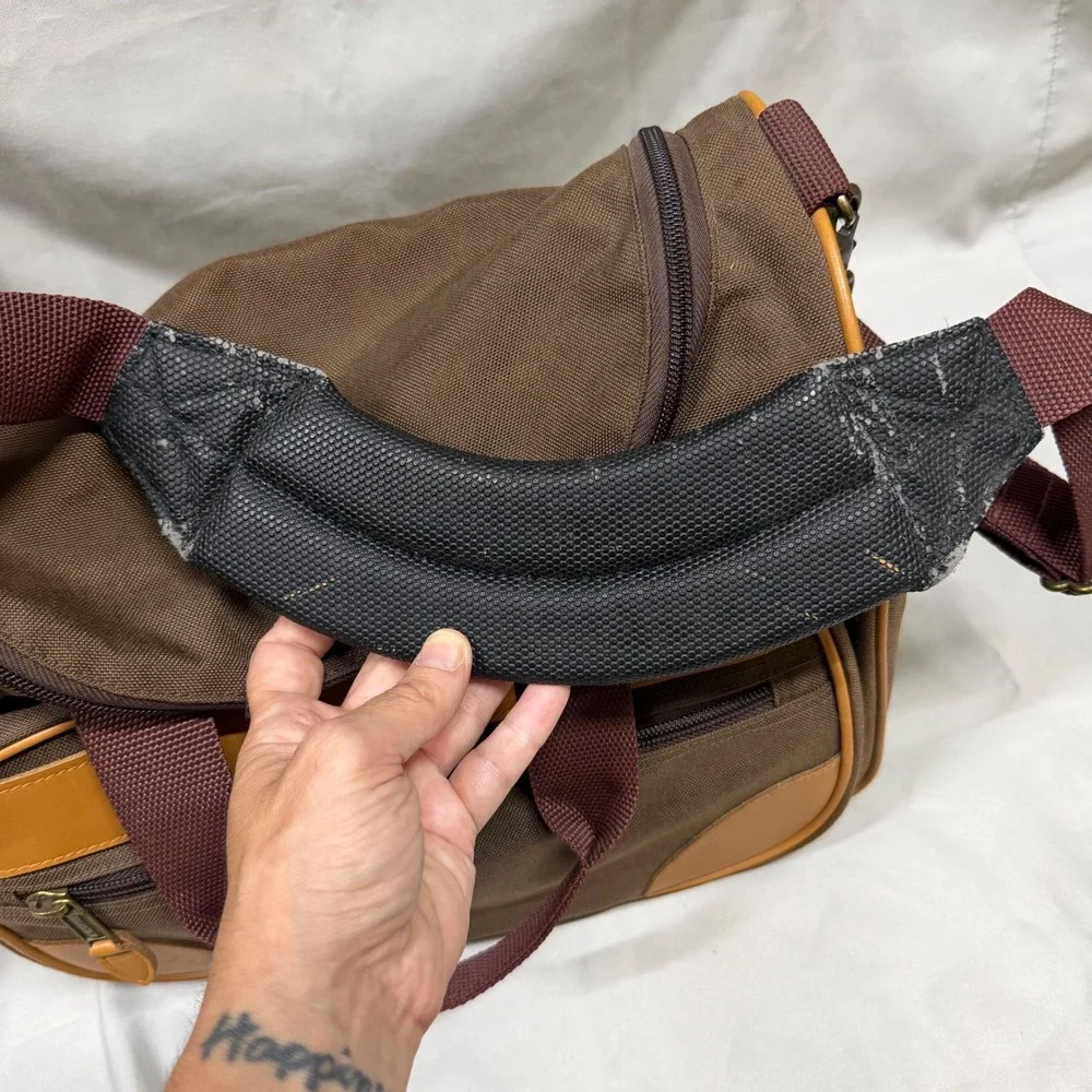 Vintage LL Bean Weekender Carry On Duffle Bag Brown Canvas Leather Travel
